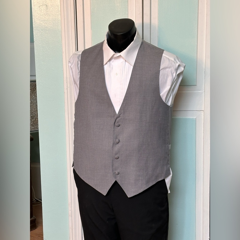 Heather Gray Light Grey Closed Back Vest Wedding Prom Men’s XL X-Large Tall Long